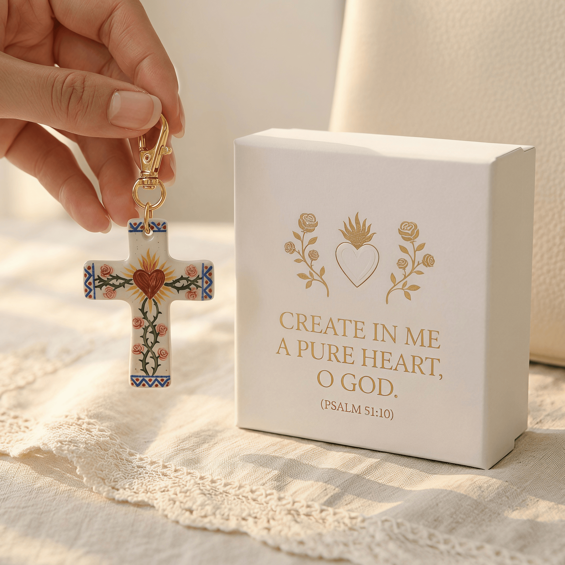 ❤️‍🔥✝️Handcrafted Ceramic Sacred Heart Cross Charm