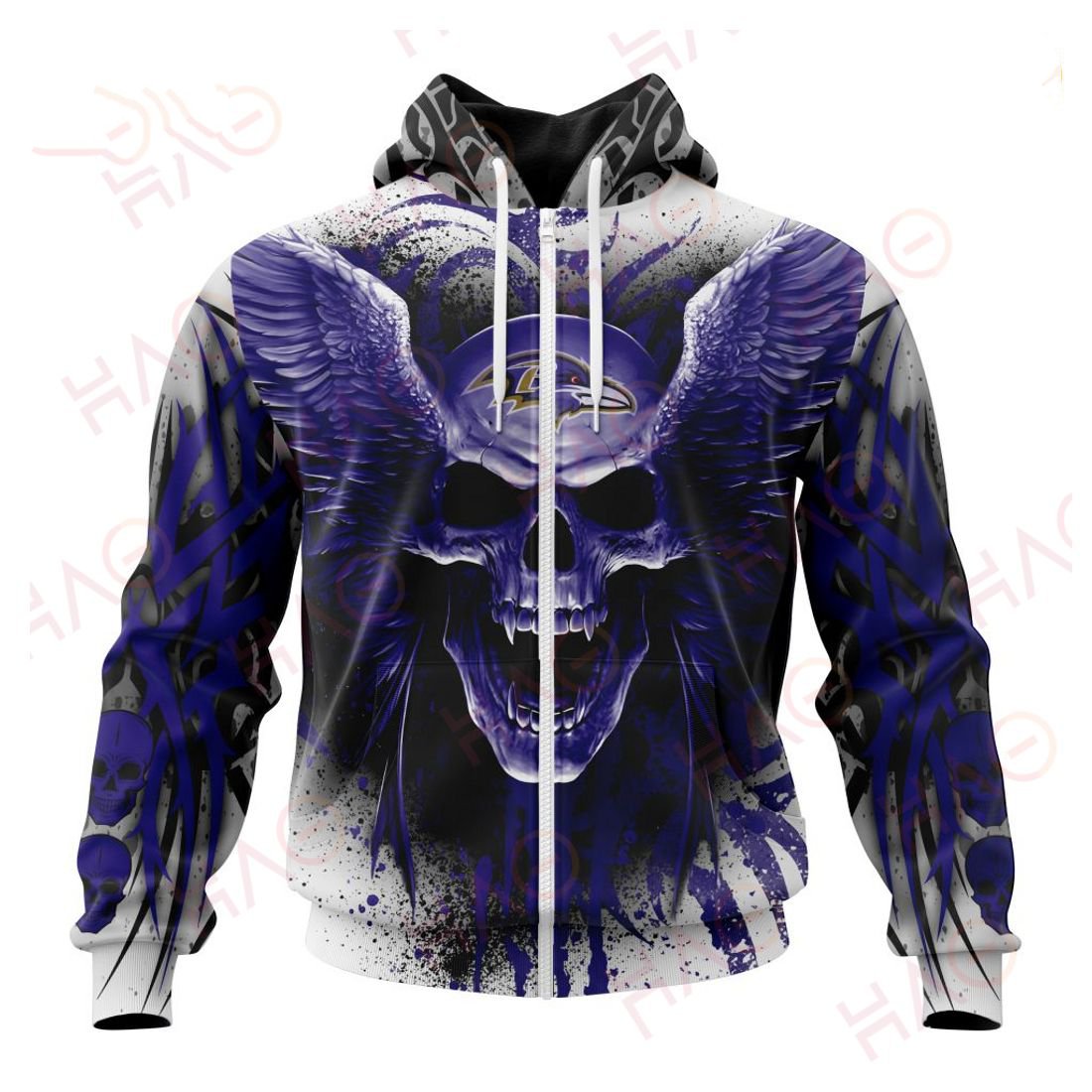 BALTIMORE RAVENS 3D HOODIE SKULL ART