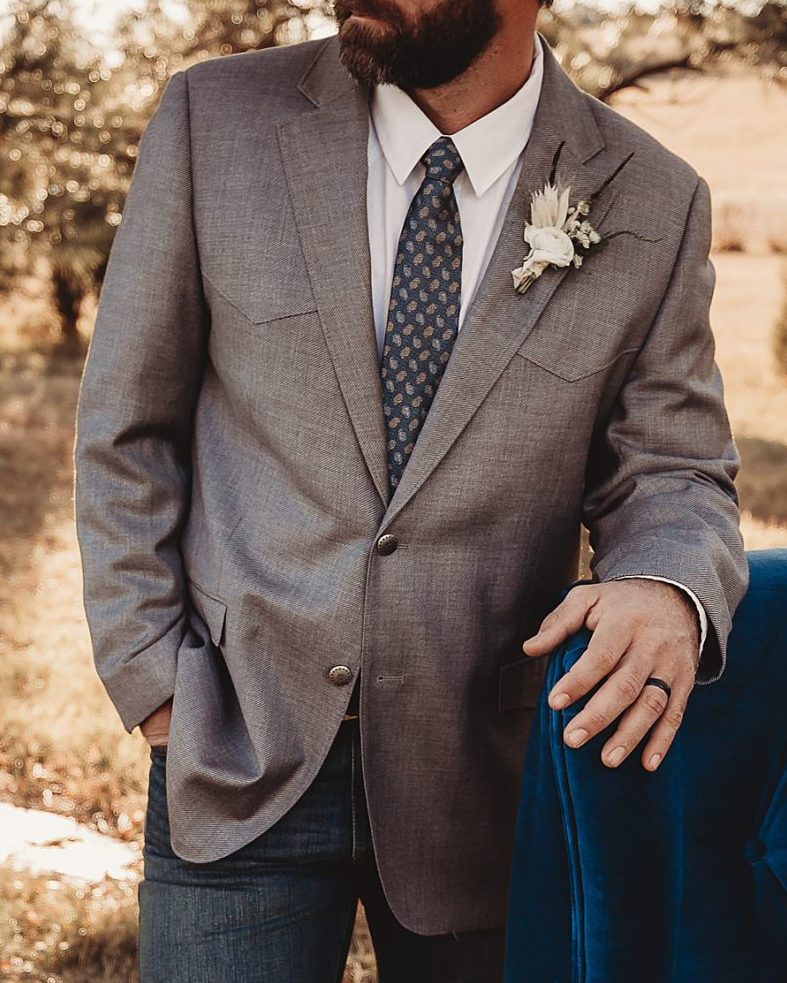 Men's Western Style Gray Natural Textured Print Long Sleeve Jacket Blazer