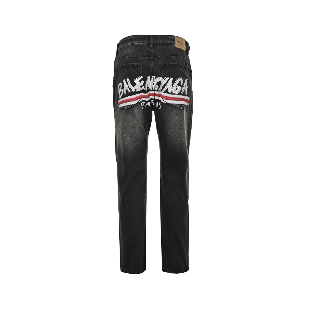 Balenciaga 24Fw Graffiti Cola Print Washed Jeans