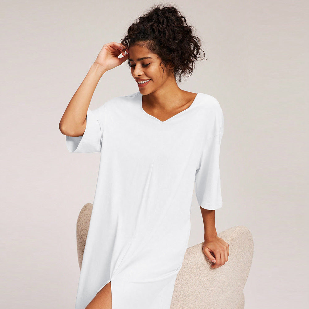 Women Clothing V neck Half Sleeve Dress Summer Simplicity Casual Homewear Night Dress