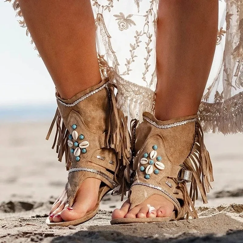 ❤️Mother's Day Sale 50% OFF❤️Women's BohemianFringed Toe Flat Sandals