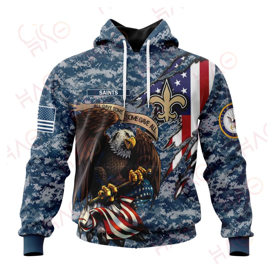 NEW ORLEANS SAINTS 3D HOODIE US NAVY VETERANS