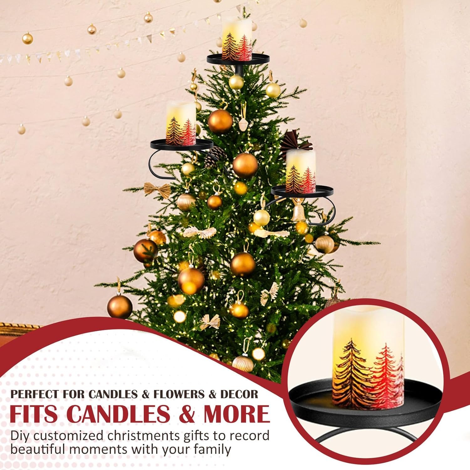 🎄Early Christmas Sale🔥Black Triple Christmas Tree Candle Topper