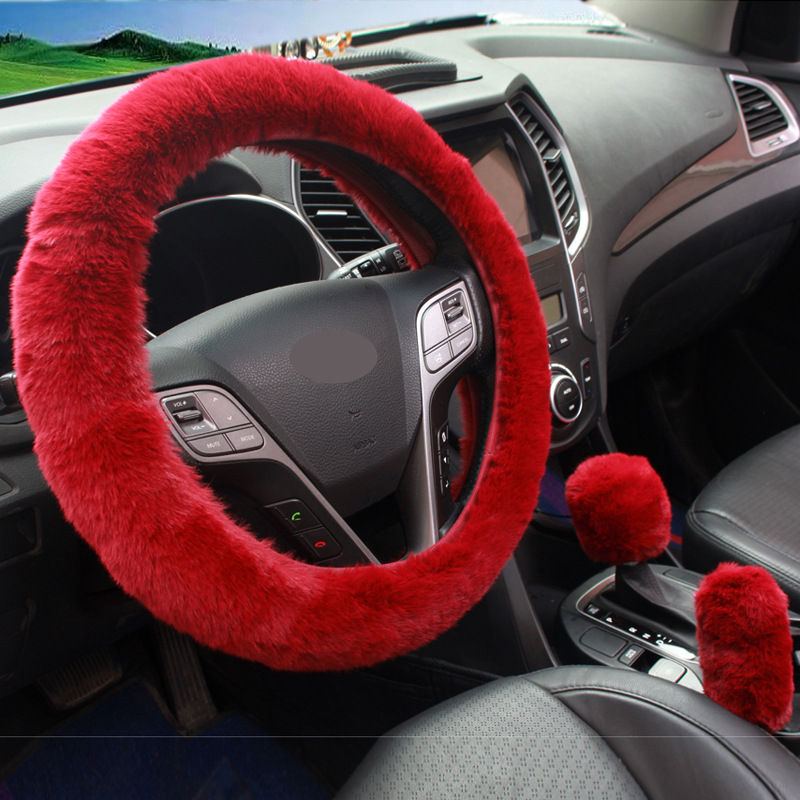 🚗🚗Winter warm plush car steering wheel three-piece set