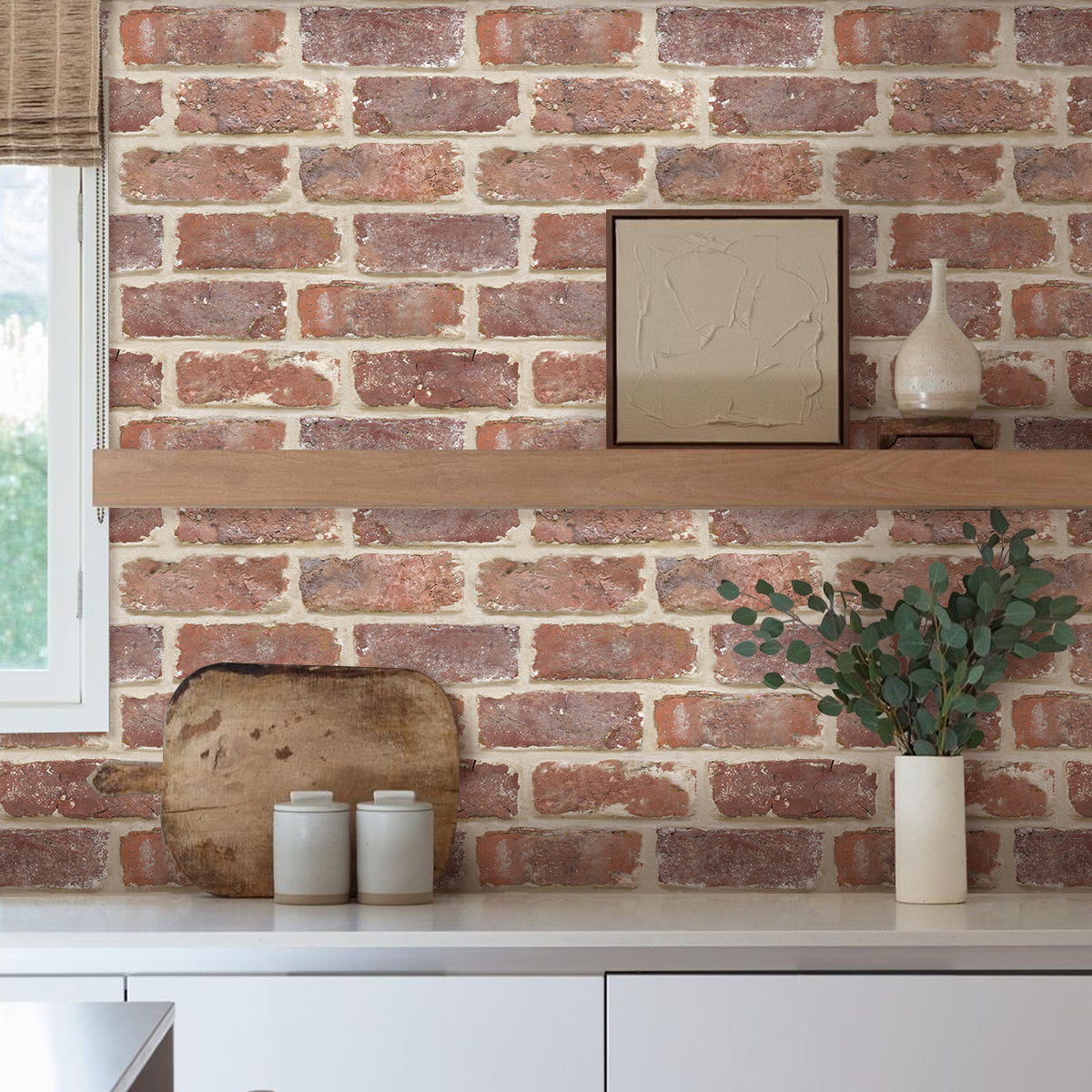 3D Old Red Rustic Brick Peel and Stick Wall Tile