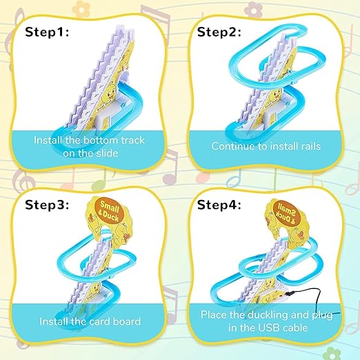 🦆🦆Funny automatic stair climbing duck cartoon track set💡♫ (with lights and music)
