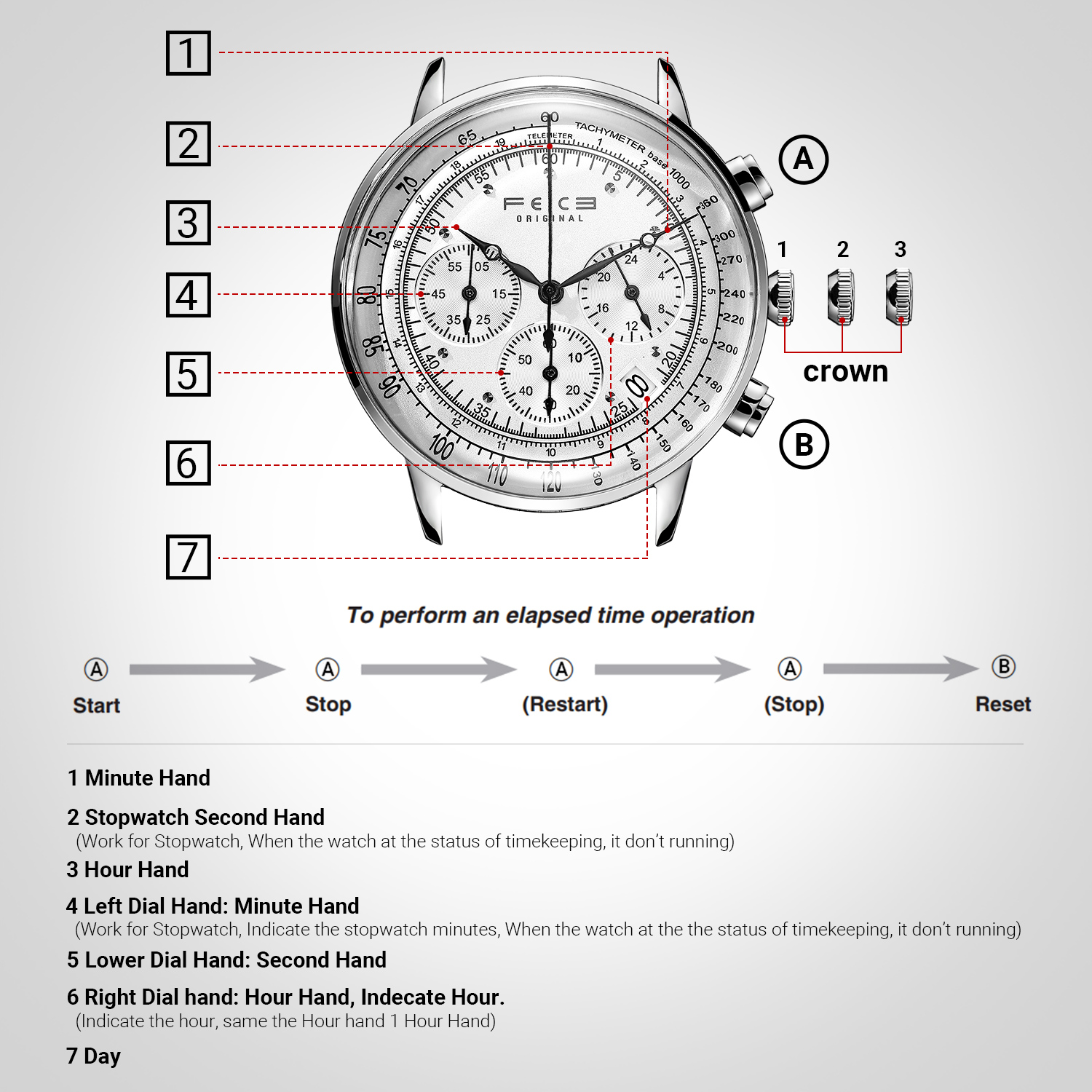 FEICE FS303 Men's Wrist Watch with Japanese Quartz Movement Date Multi