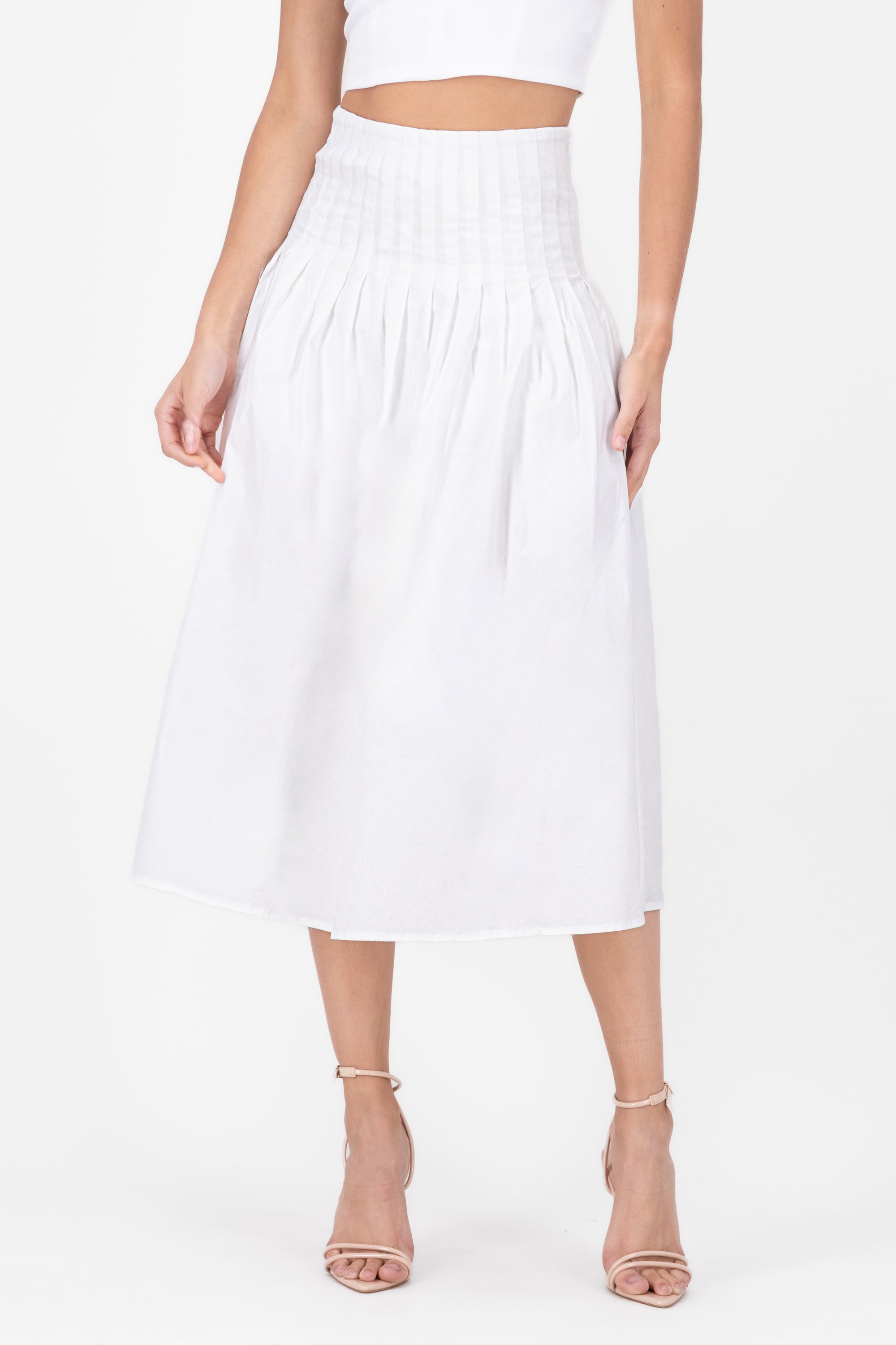 High Waist Darted Midi Skirt
