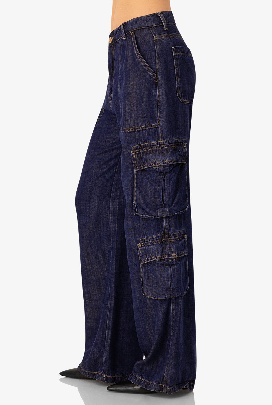 Jeans cargo mezclilla de pierna amplia