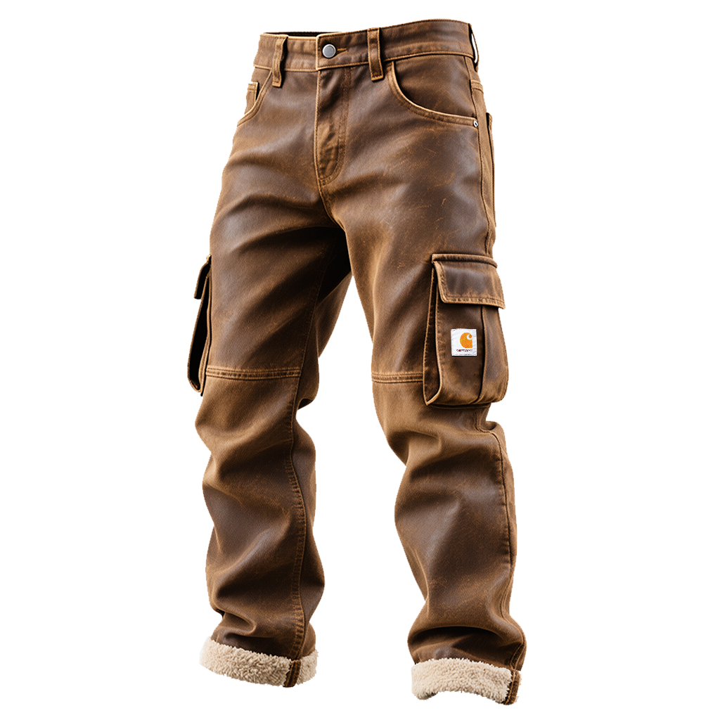 Brown Cargo Work Pants with Fleece Lining