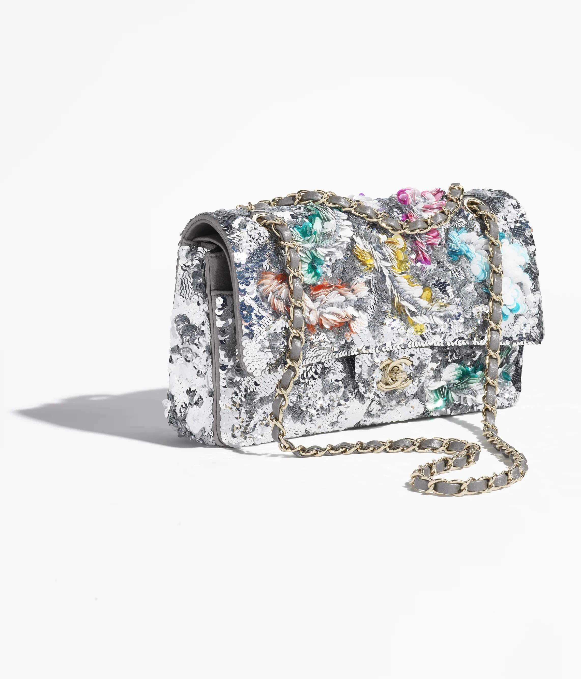 Chanel Classic 11.12 Handbag Embroidered Satin, Sequins, Glass Pearls and Silver Metal Multicolor A01112-B20590-U0971