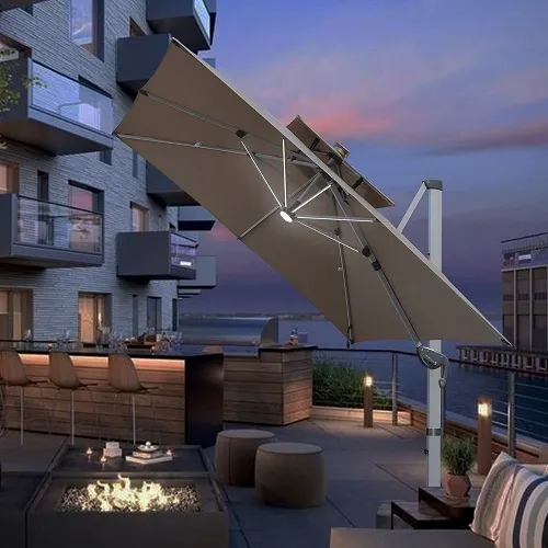 Sales Solar Powered LED Cantilever Patio Umbrella