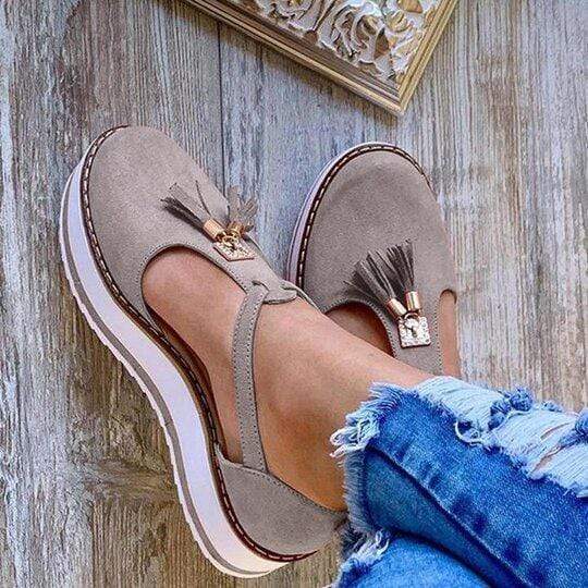 Women's Casual Platform Flat Comfort Fringe Shoes