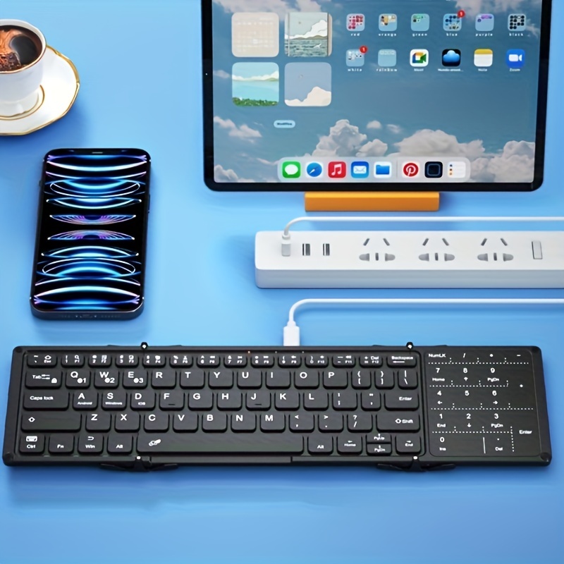 BOW Wireless Three Folding Charging Keyboard Suitable For Mobile Phones Pads Tablets  Universal Mute Compact Portable Computer Keyboard With Mouse Touch Function Keyboard