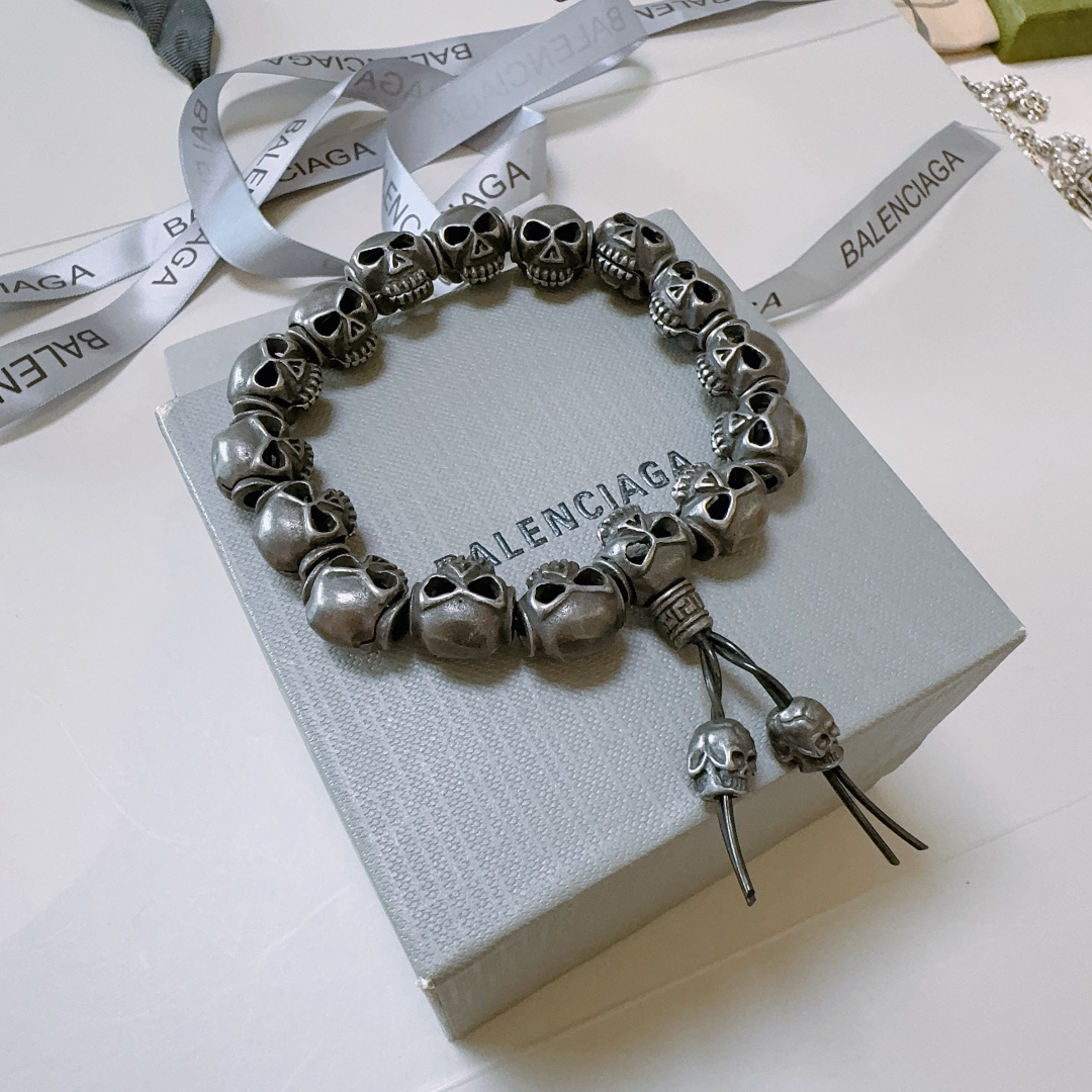 Balenciaga Thai Silver Skull Bracelet