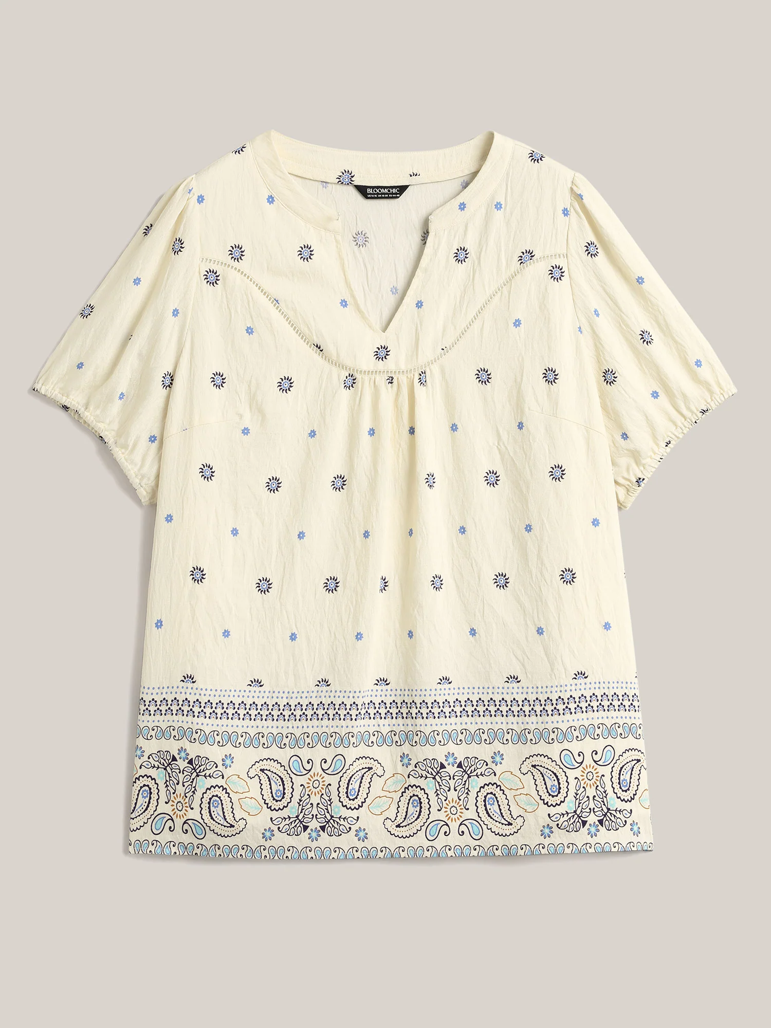 Boho Print Notched Collar Blouse