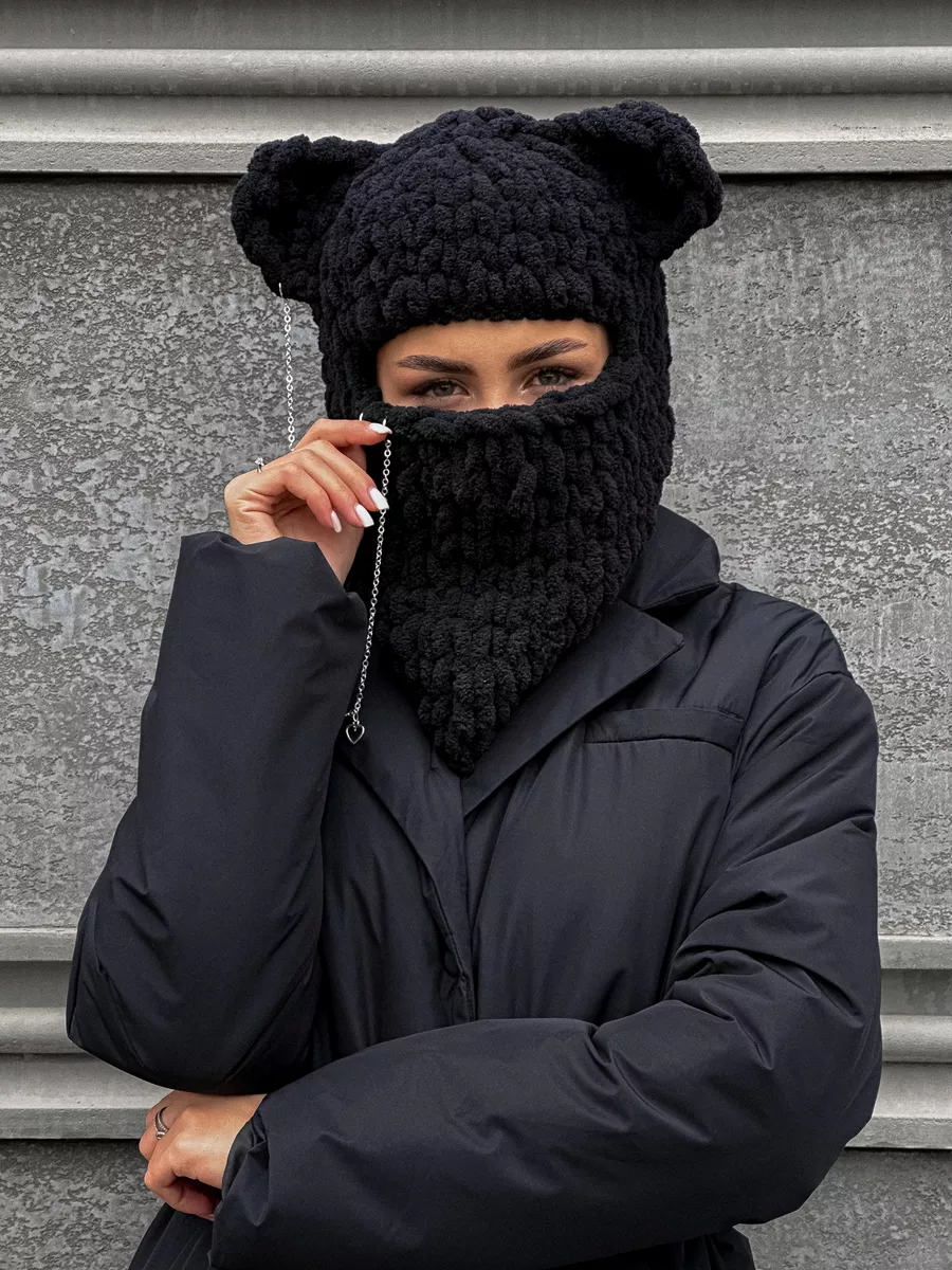 💖 Valentine's Day Sale 49% OFF 💖 Plush Chunky Knit Balaclava with Ears(Including Chain & Pendant)