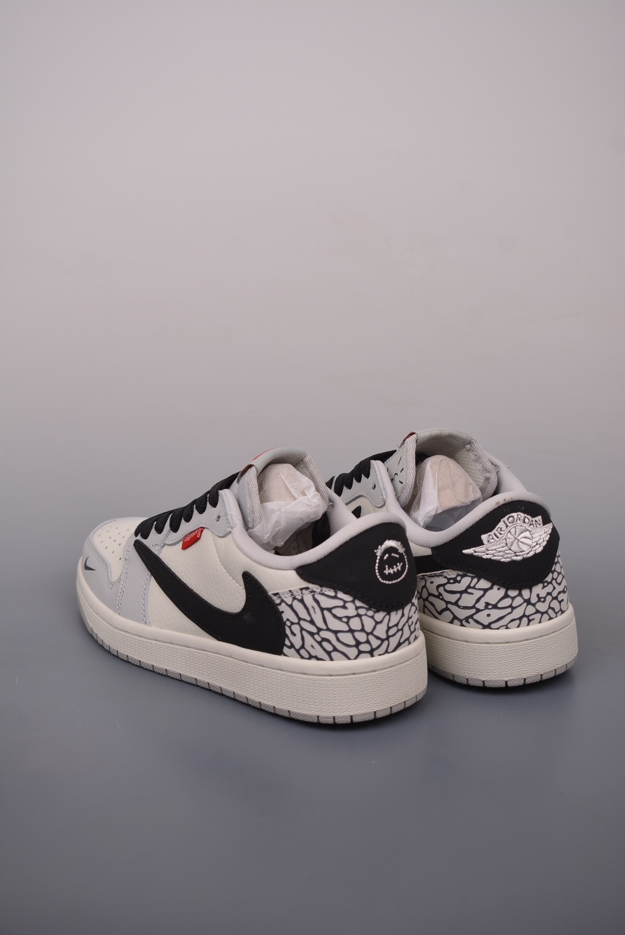 Supreme x Nike By You Air Jordan 1 Low OG Grey, Beige, White and Black Cracked