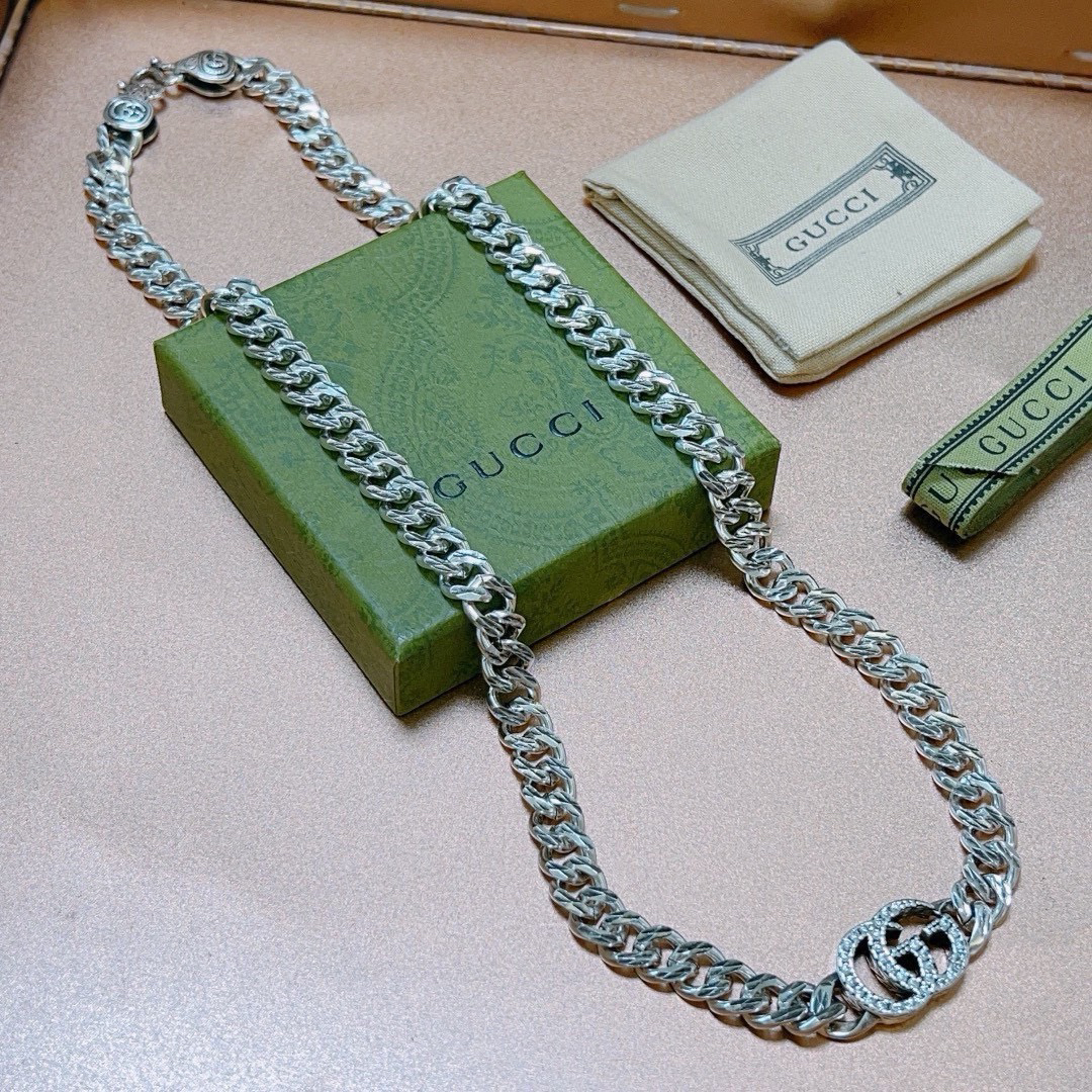 Gucci Anger Forest Series Diamond GG Flat Chain Necklace
