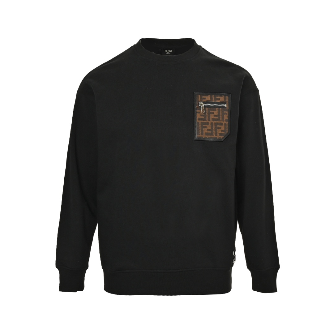 Fendi 24Fw FF leather trim zip pocket crew neck sweatshirt