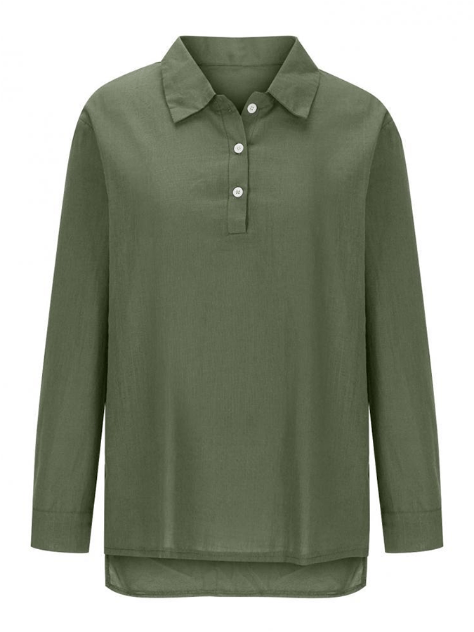 Ladies Lapel Long Sleeve Loose Design Button Casual Shirt