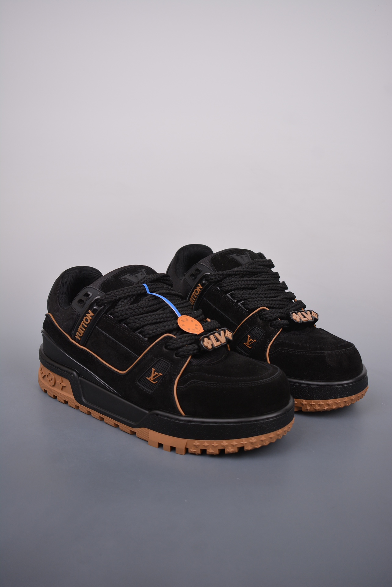 Louis Vuitton Trainer Maxi Low Sneaker Suede Black Brown 1ABM2Y