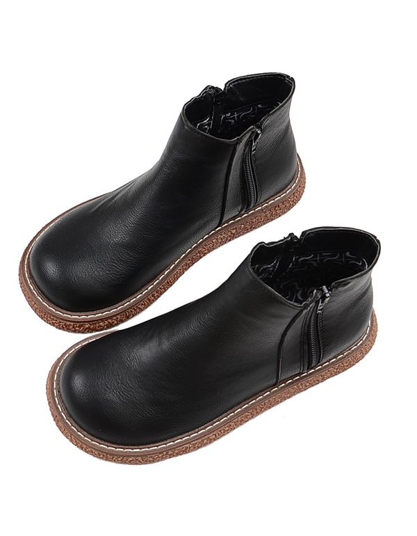 Smooth Leather Retro Wedge Boots
