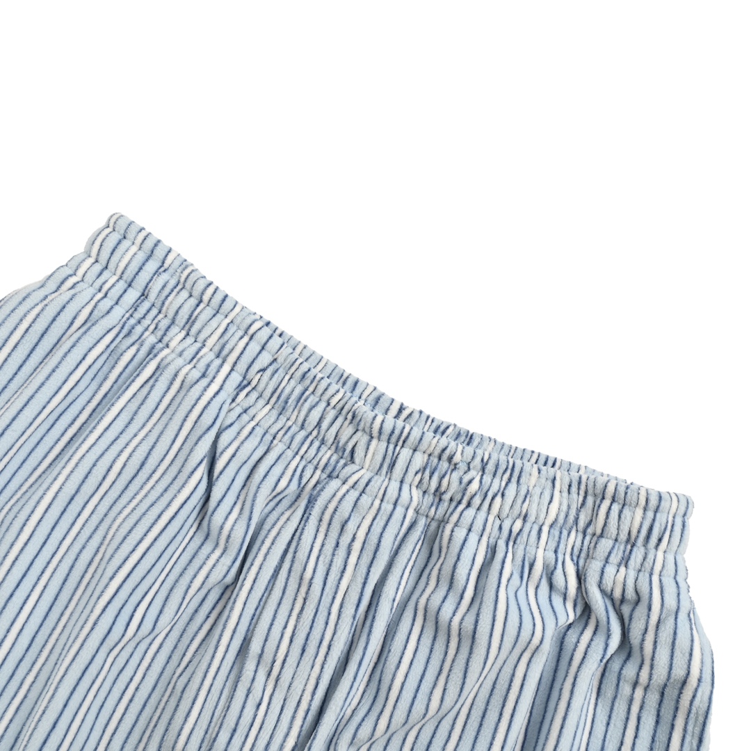 Balenciaga 24Fw blue striped plush trousers