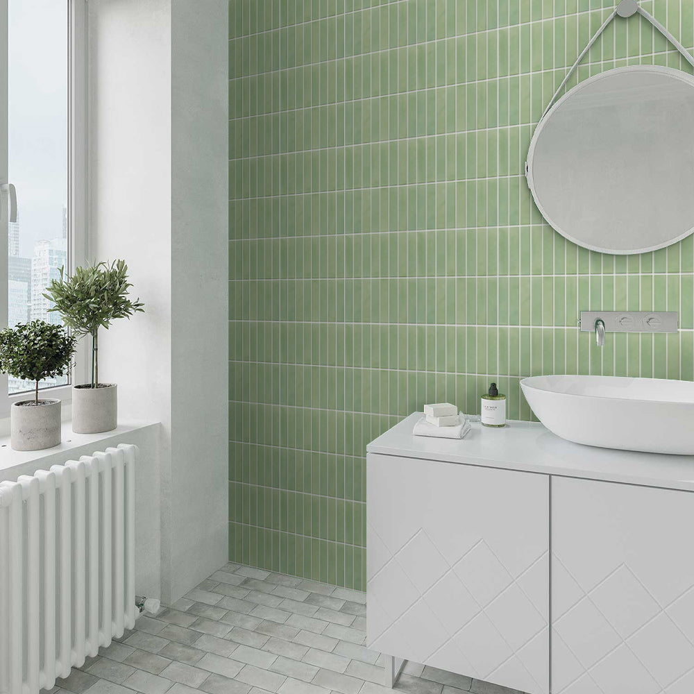 3D Sage Green Linear Mosaic Peel and Stick Wall Tile