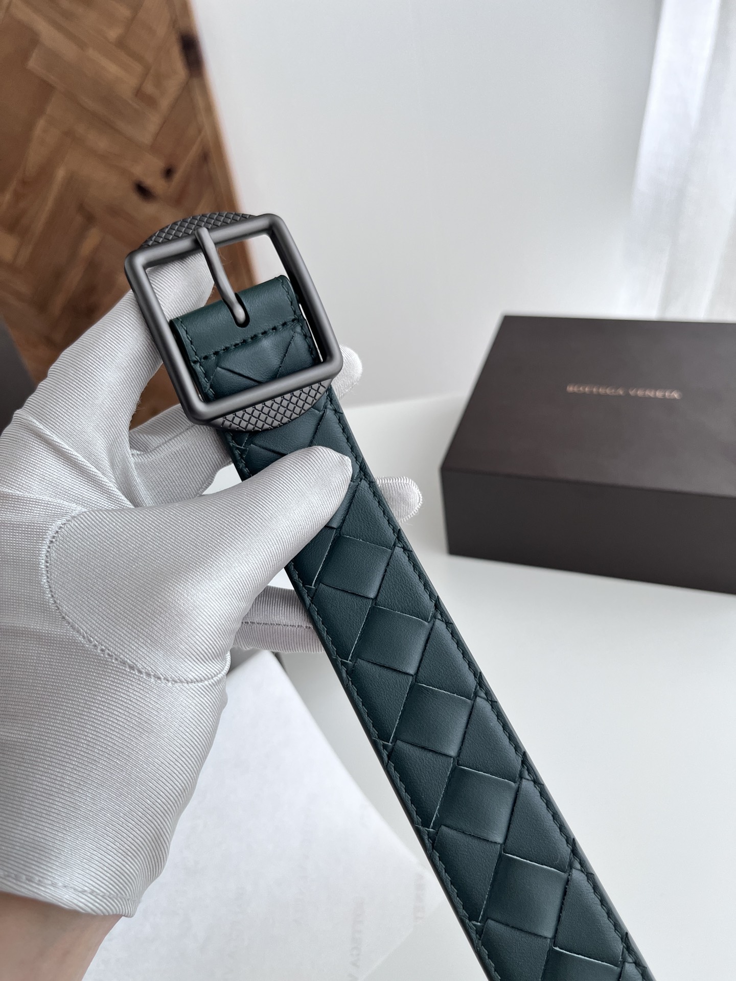 Bottega Veneta intreccio woven cowhide double-sided belt 3.5cm wide