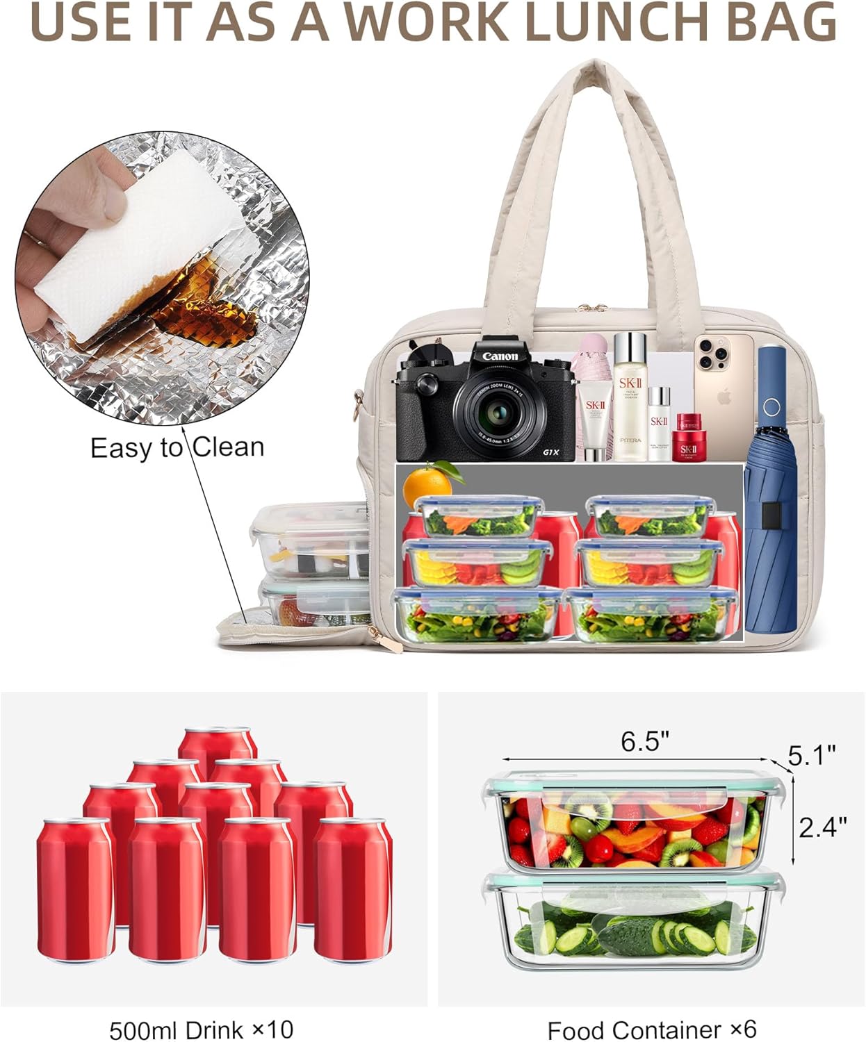 🔥ON SALE - 40% OFF🔥Large Puffy Quilted Lunch Tote Bag - FREE SHIPPING