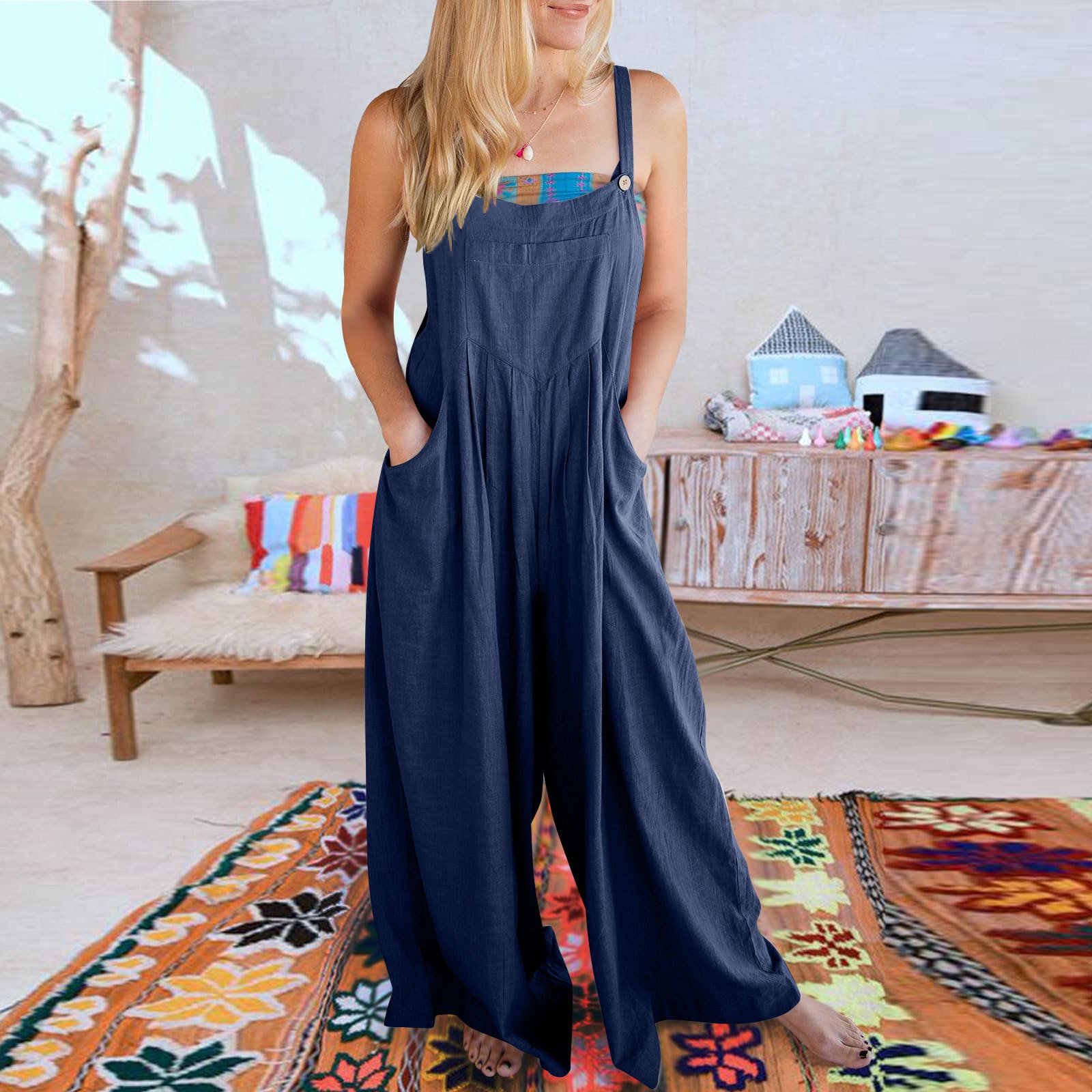 Spring Hot Sale🔥Women's Sleeveless Wide Leg Jumpsuit with Pockets   (Buy 2 Free Shipping)