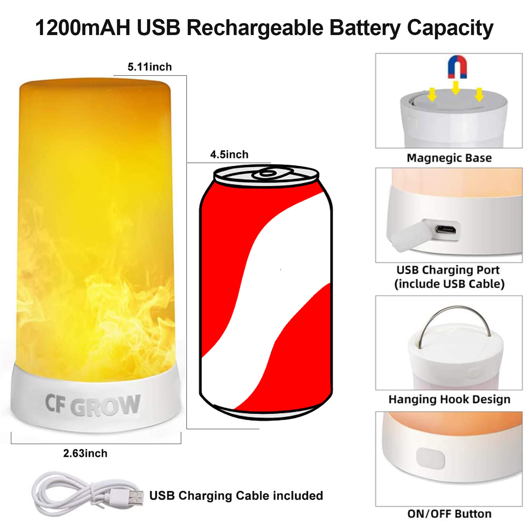 🔥LED Flame Effect Flickering Light, USB Rechargeable, 4 Mode Lights, Wireless Remote & Timer