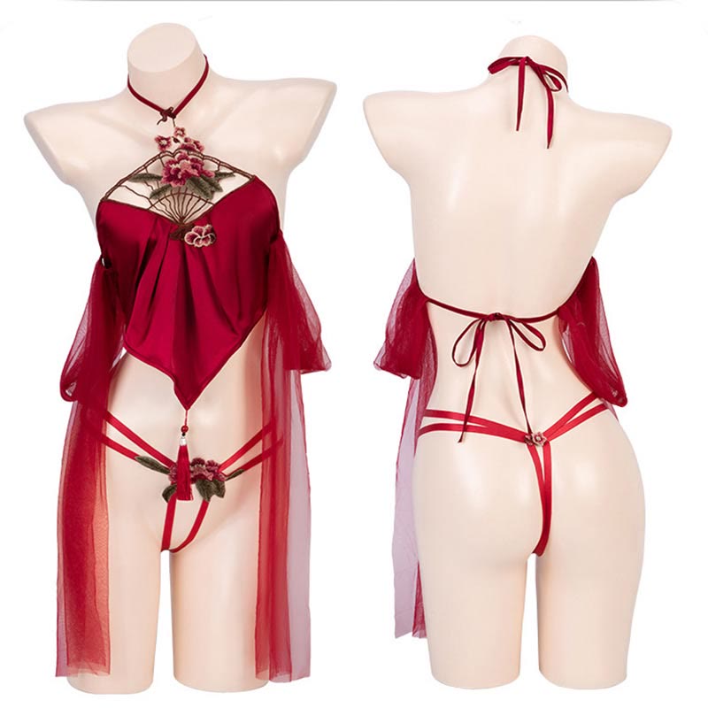 Han Costume Tassel Flower Embroidery Sexy Lingerie Set