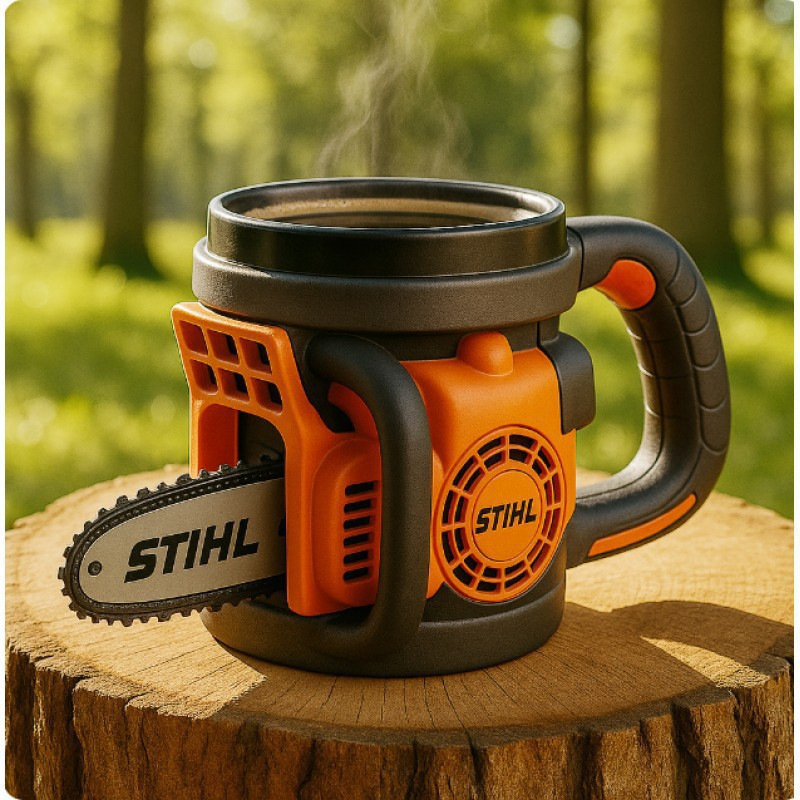 Brand new chainsaw-themed coffee mug: A creative chainsaw-themed mug for home and office use.