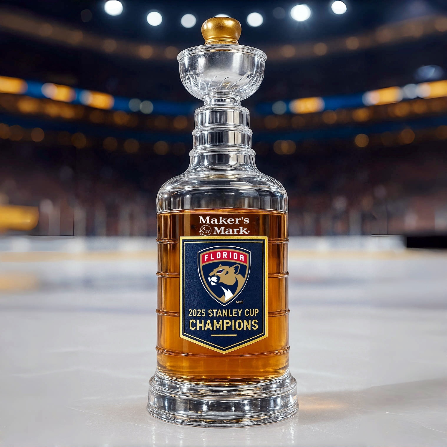 Florida Panthers 2025 Stanley Cup Champions Whiskey Bottle