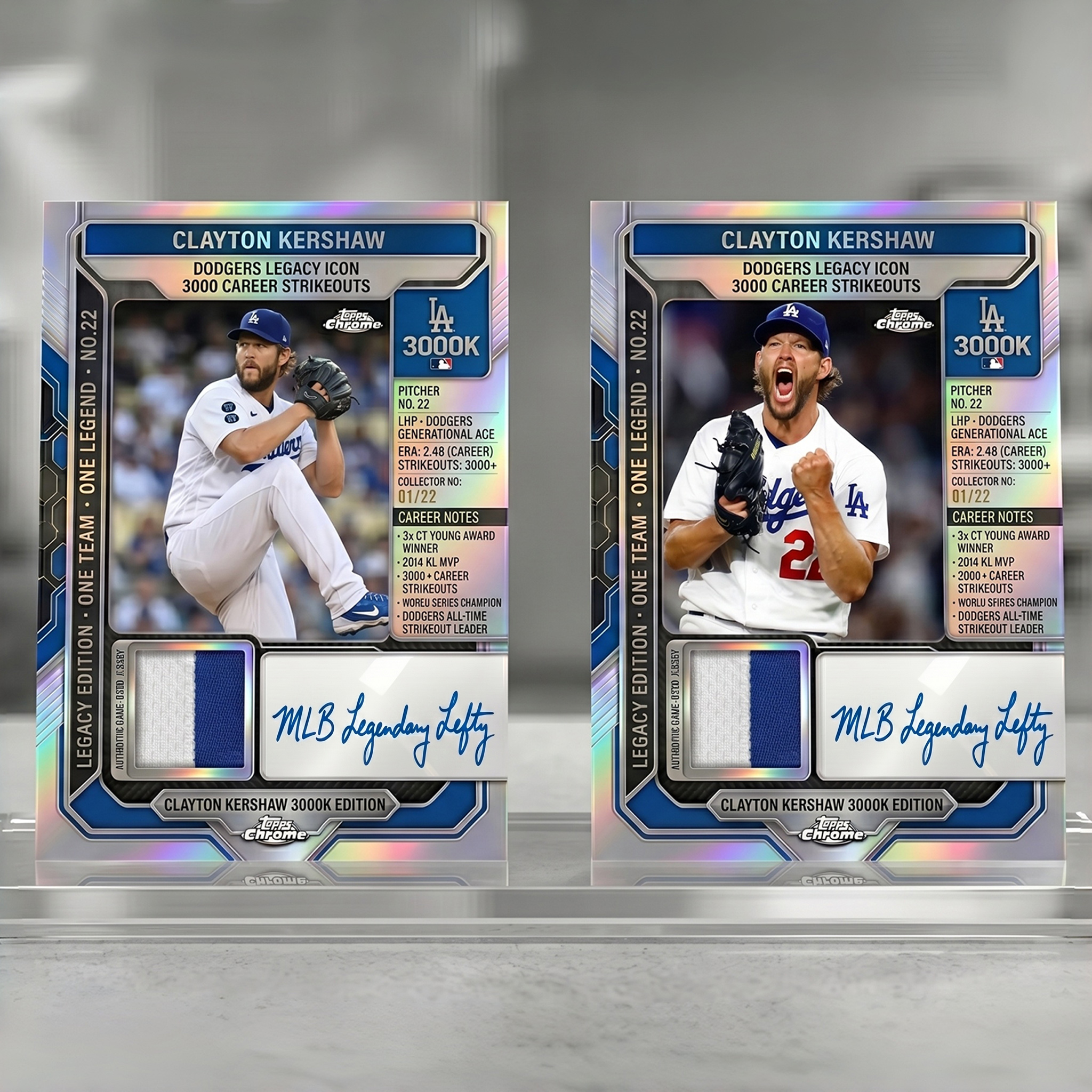 🔥Clayton Kershaw 3000 Career Strikeouts Topps Chrome Auto Relic Cards!
