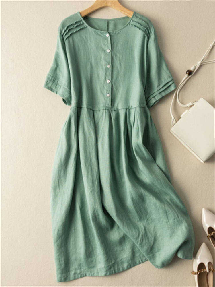 Vintage Pin Tucked Hem Button Up Maxi Dress