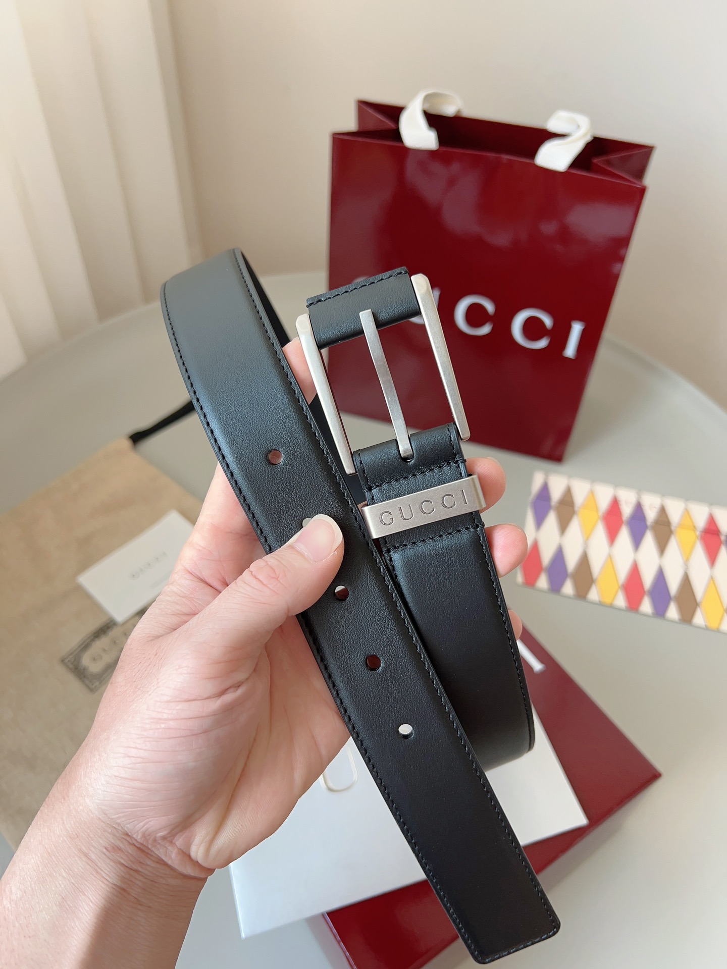 Gucci pin buckle leather belt 3.5cm wide