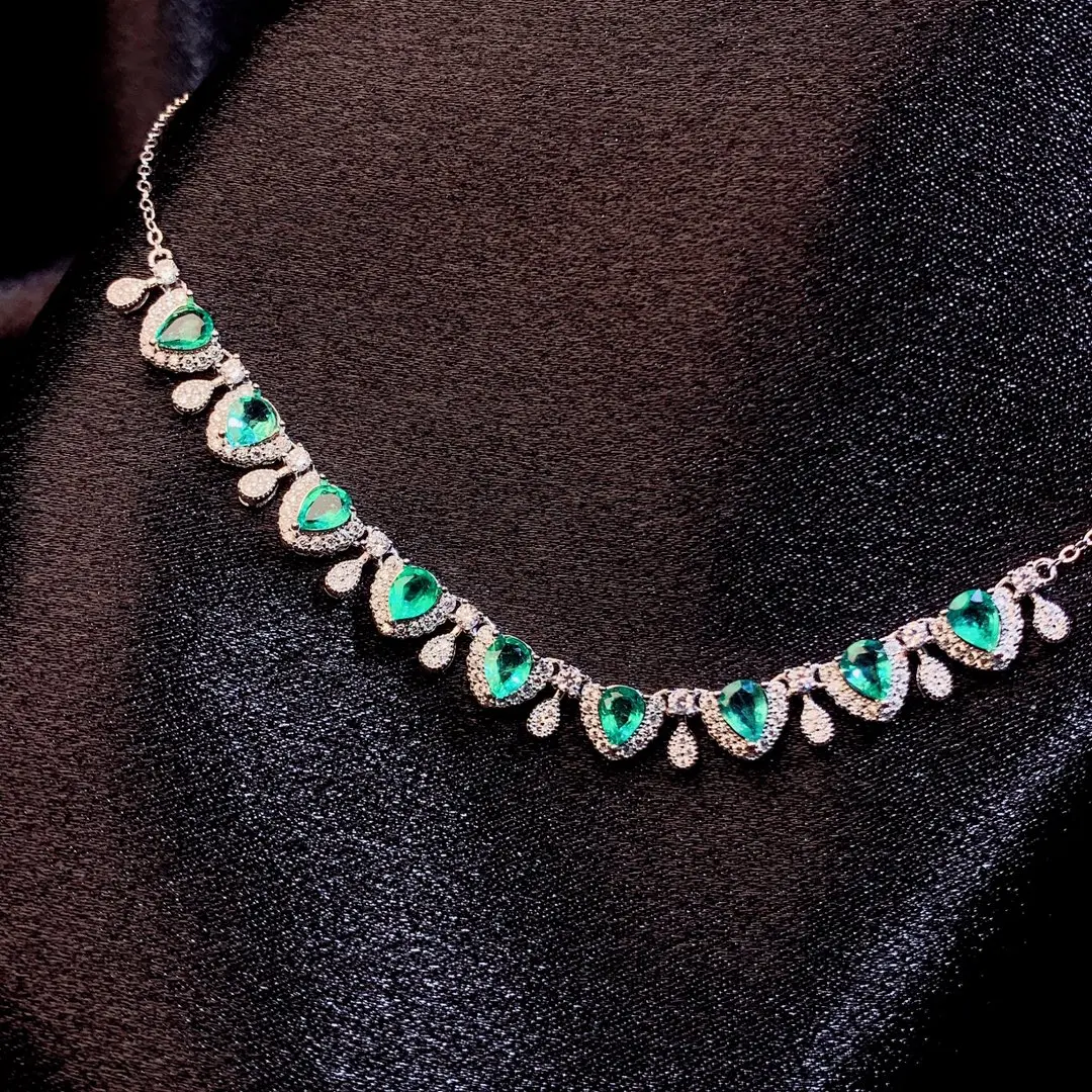 925 Sterling Silver Natural Emerald Necklace Christmas Pendant Women's Necklace Gem 925 Sterling Silver Jewelry Certified