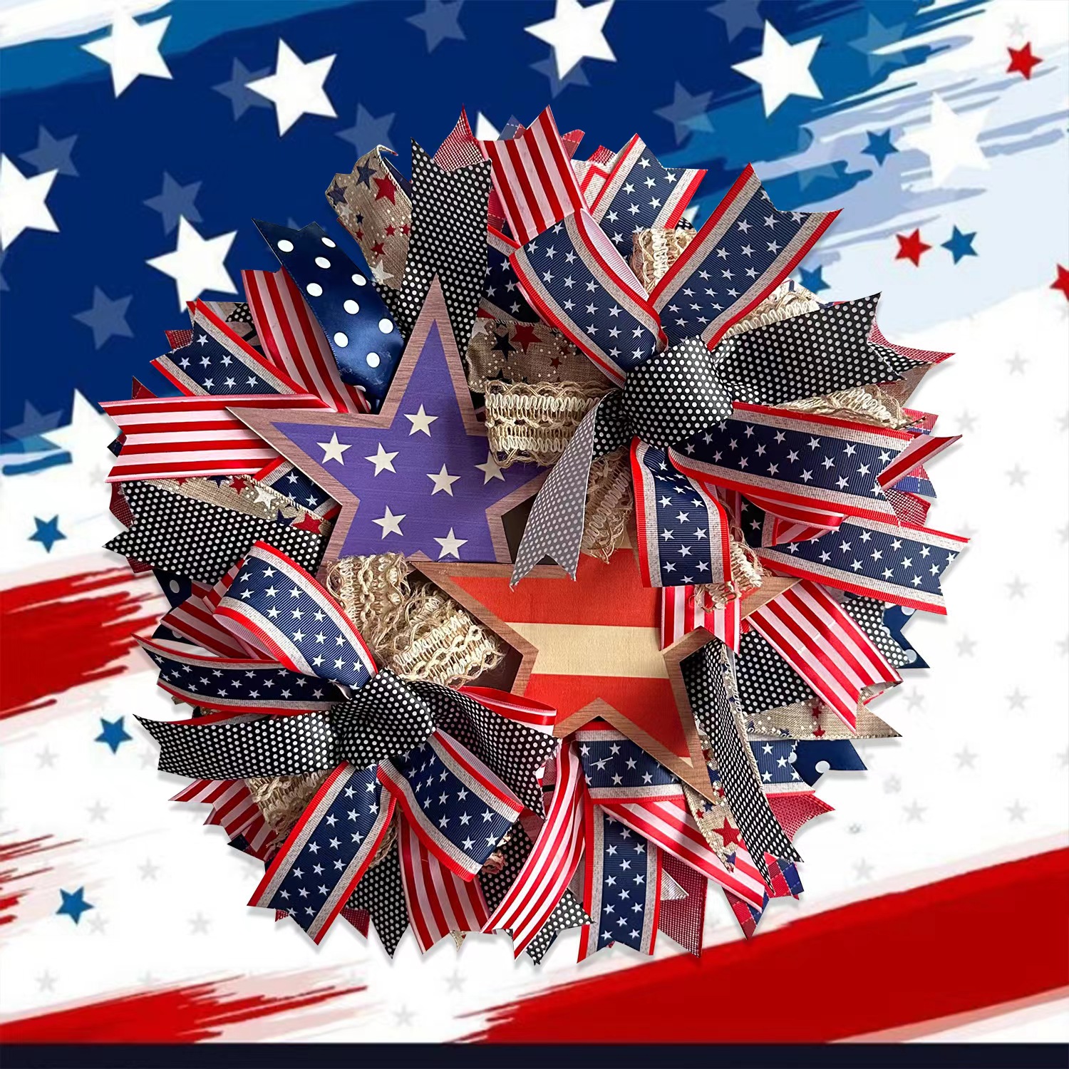 🔥[SAVE 50% OFF]--20 Inch/50cm Handmade American Patriotic Star Wreath -BUY 2 FREE SHIPPING