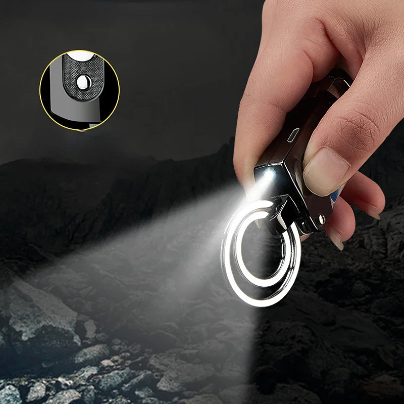 USB Rechargeable Multifunction Metal Keychain With Electronic lighter, Keychain,Opener,Paring Knife,Flashlight