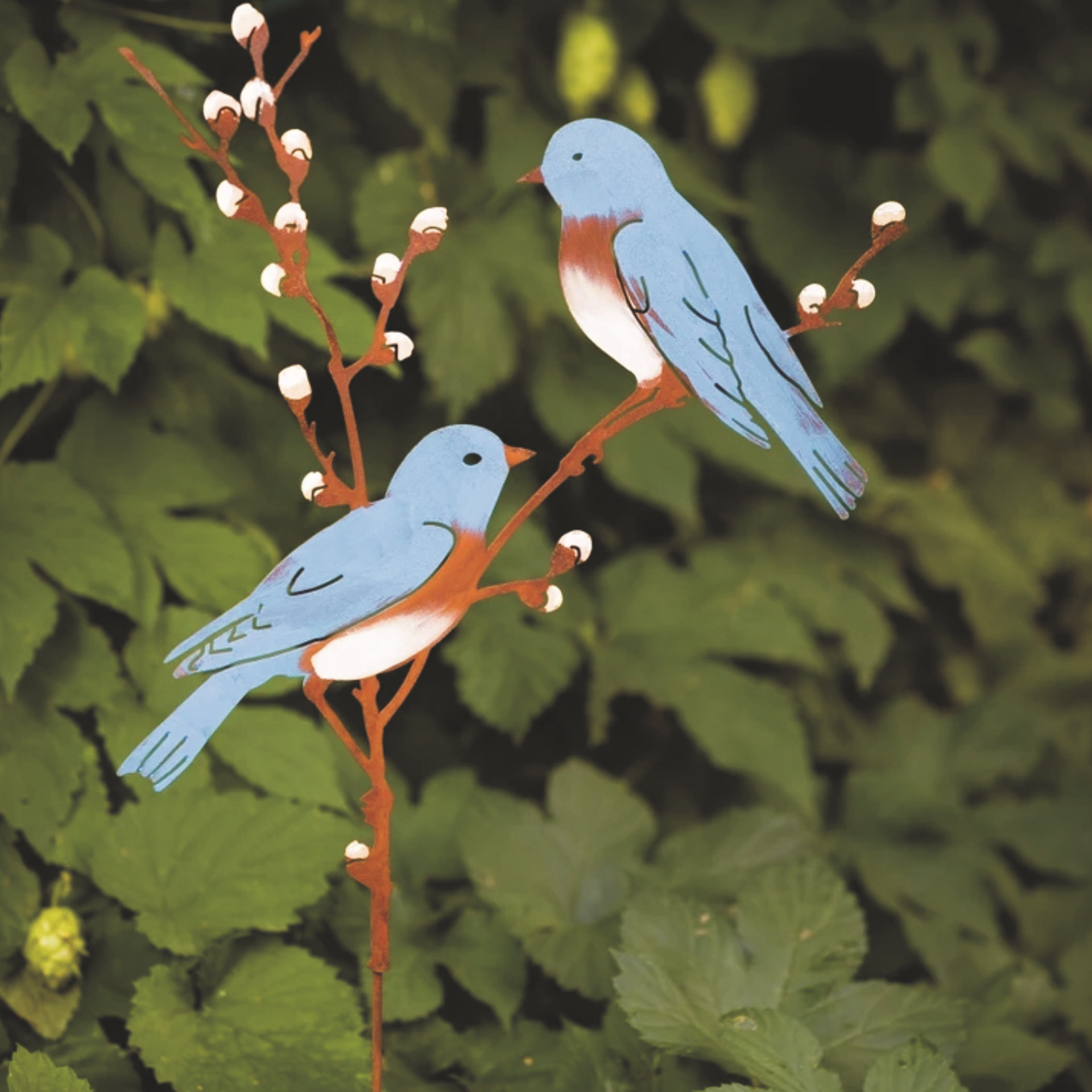 Hand painted metal bird metal garden art decoration on spring willow garden stake