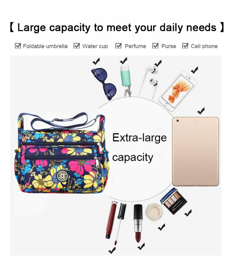 Fashion Printing Large Capacity Multi-Pocket Dry-Wet Separation Crossbody Bag