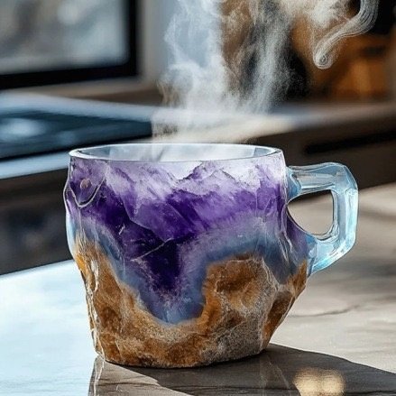 Mineral crystal coffee cup, creative design mug, luxurious decorative handicraft resin water cup.