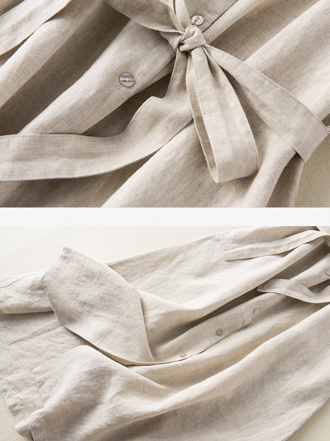 Women's Solid Color Lapel Sleeveless Artistic Retro Cotton And Linen Casual Dress