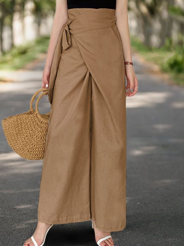 Linen Blend Wrap Casual Pants