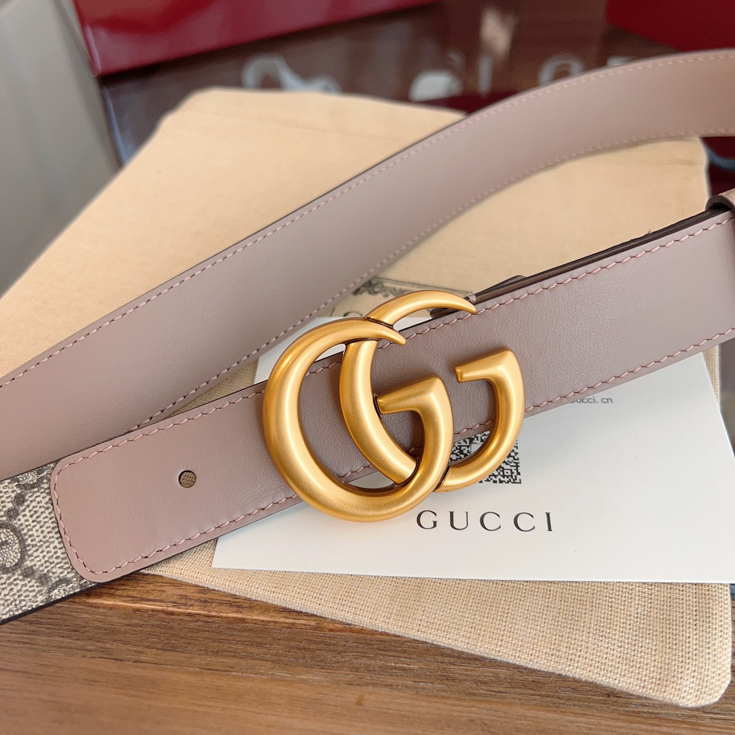 Gucci Double G steel buckle women's cowhide double-sided belt 3.0cm wide