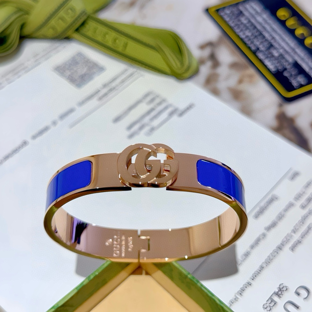 Gucci blue striped rose gold bracelet